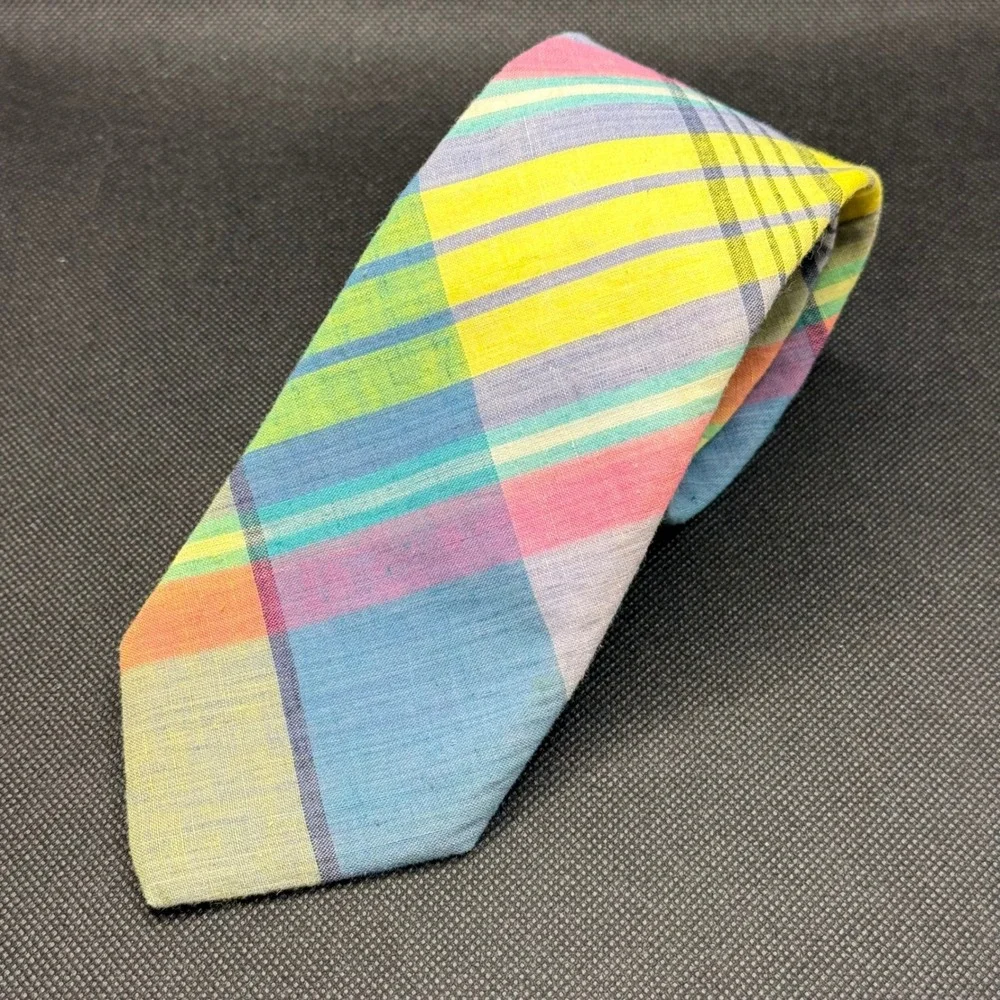 Vintage 1960s Donaldsons Plaid Madras Cotton Summer Tie 3.25